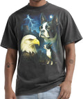 Shaka Wear Dog & Bald Eagle Thunder Tshirt - Faded Max-Heavyweight 7.5oz Oversized & Boxy - Boston Terrier