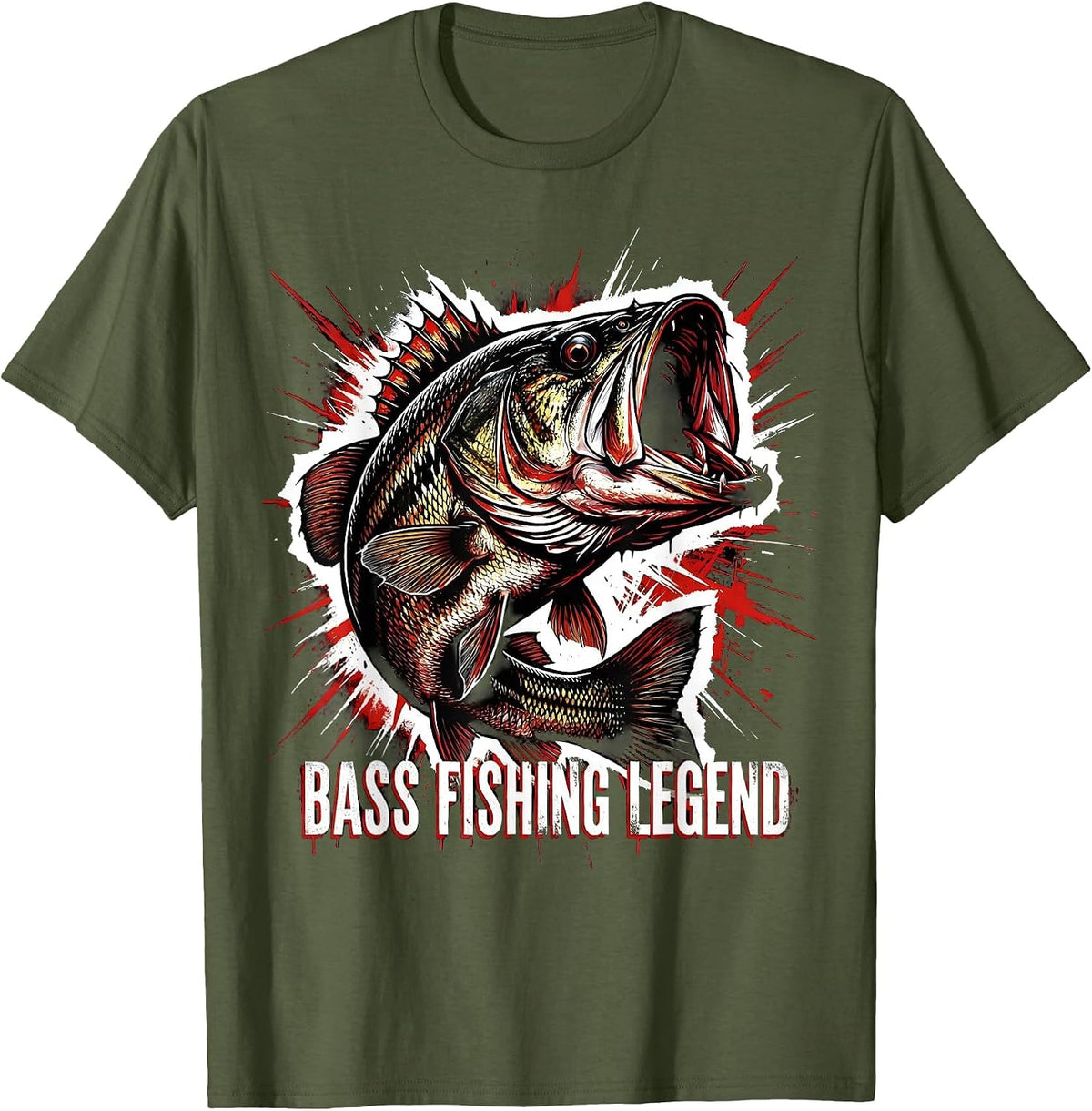 Bass Fishing Legend Mens Angler Design T-Shirt - Olive Green