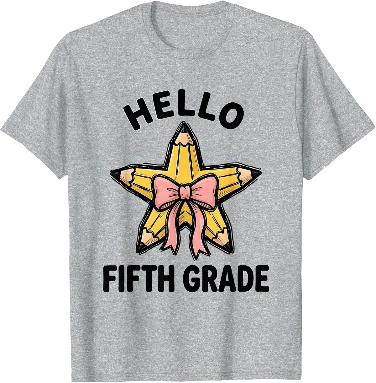 Men's Hello Fifth Grade Cute Coquette Back to School Pencil Bow T-Shirt - Heather Grey