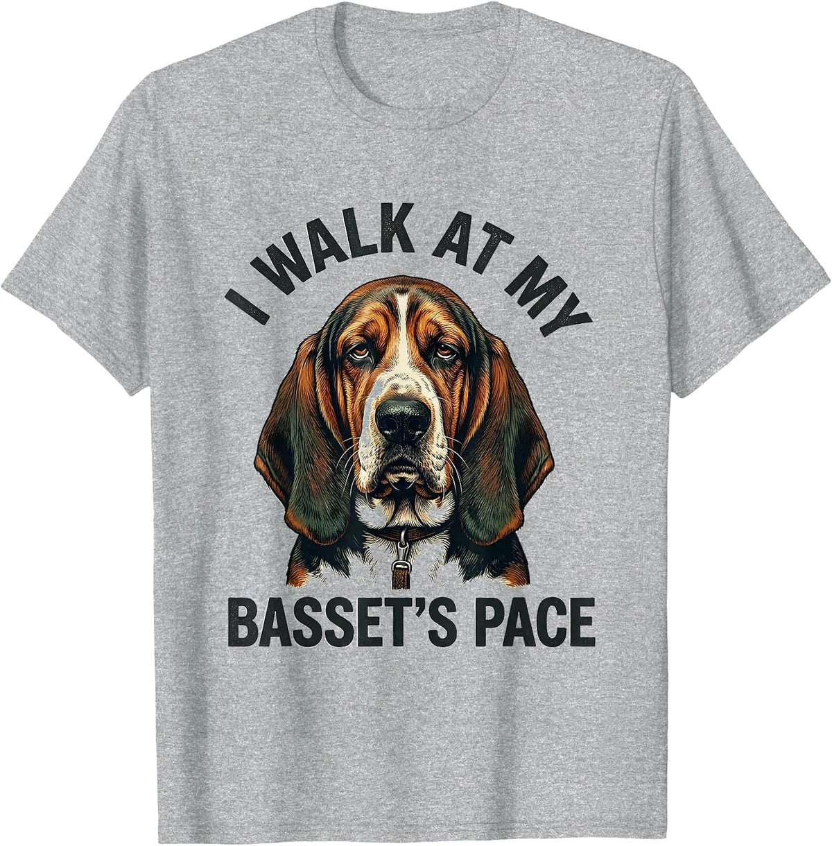 Men's I Walk At My Basset's Pace Vintage Funny Dog Owner Humor T-Shirt - Heather Grey
