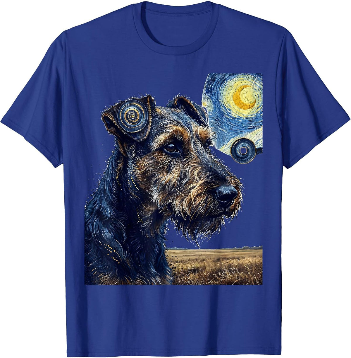 Men's Airedale Terrier Van Gogh Starry Night Breed Portrait T-Shirt - Royal Blue