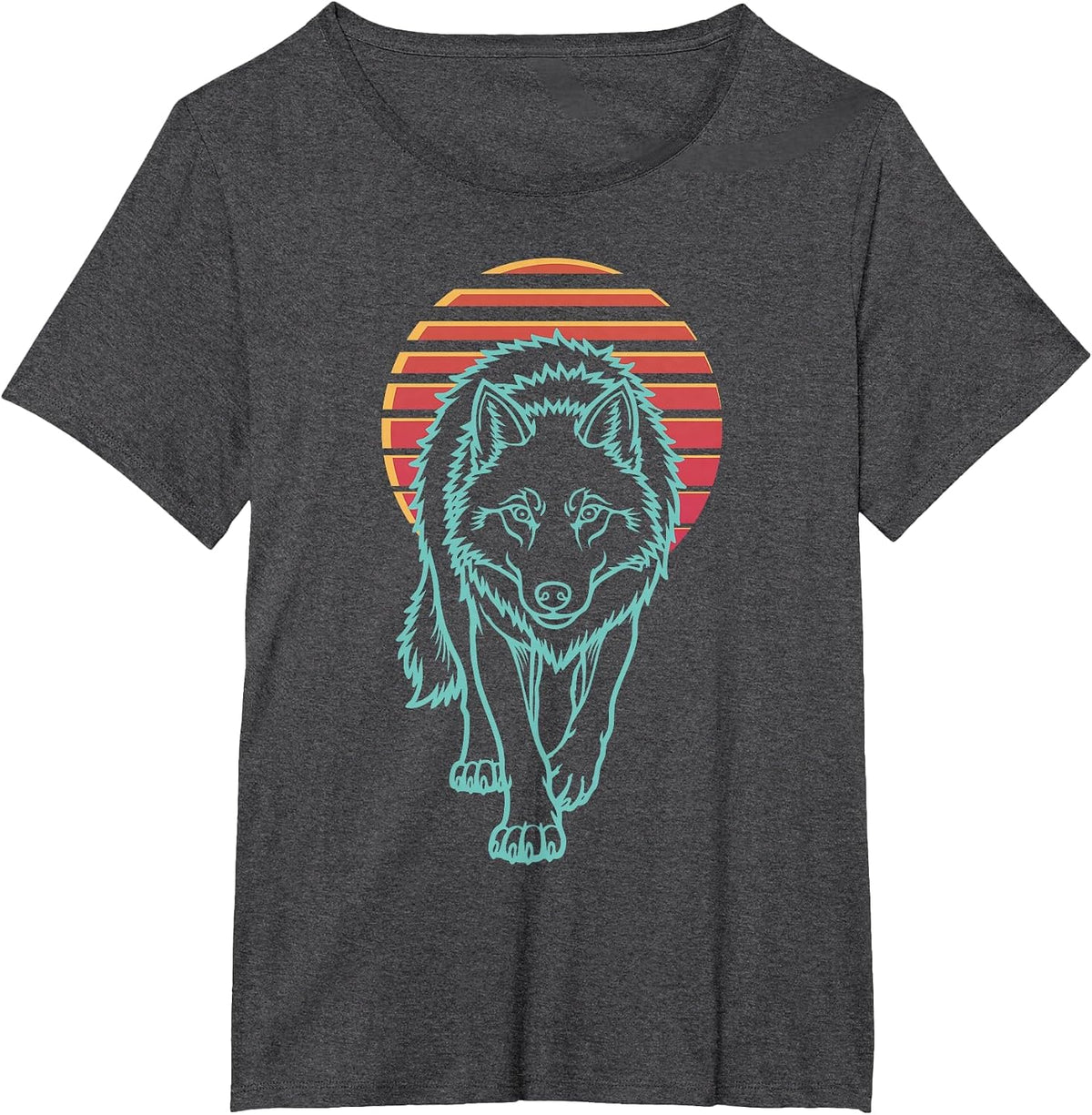 Wolf Lover Animal Retro Synthwave 80s T-Shirt - Dark Heather Grey