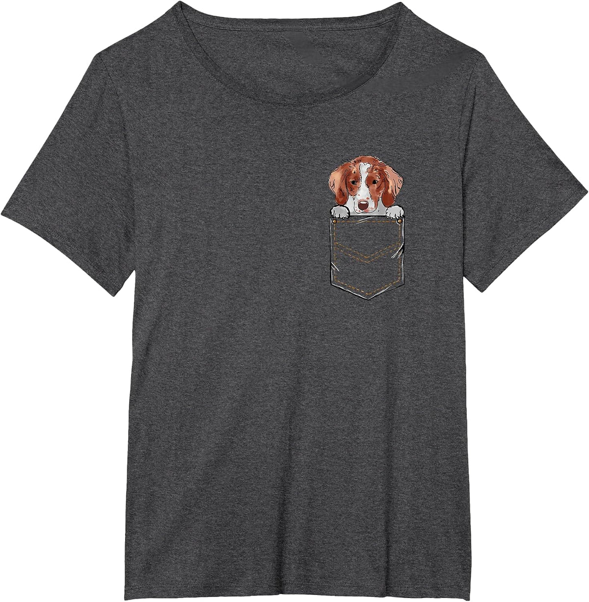 Brittany Spaniel Brittany Dog Puppy Pet Pocket T-Shirt - Dark Heather Grey