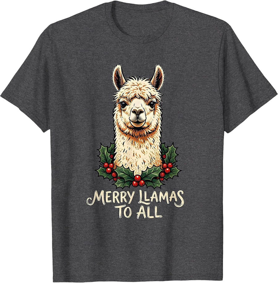 Men's Merry Llamas To All Funny Llama Christmas Animal Lover Gift T-Shirt - Dark Heather Grey