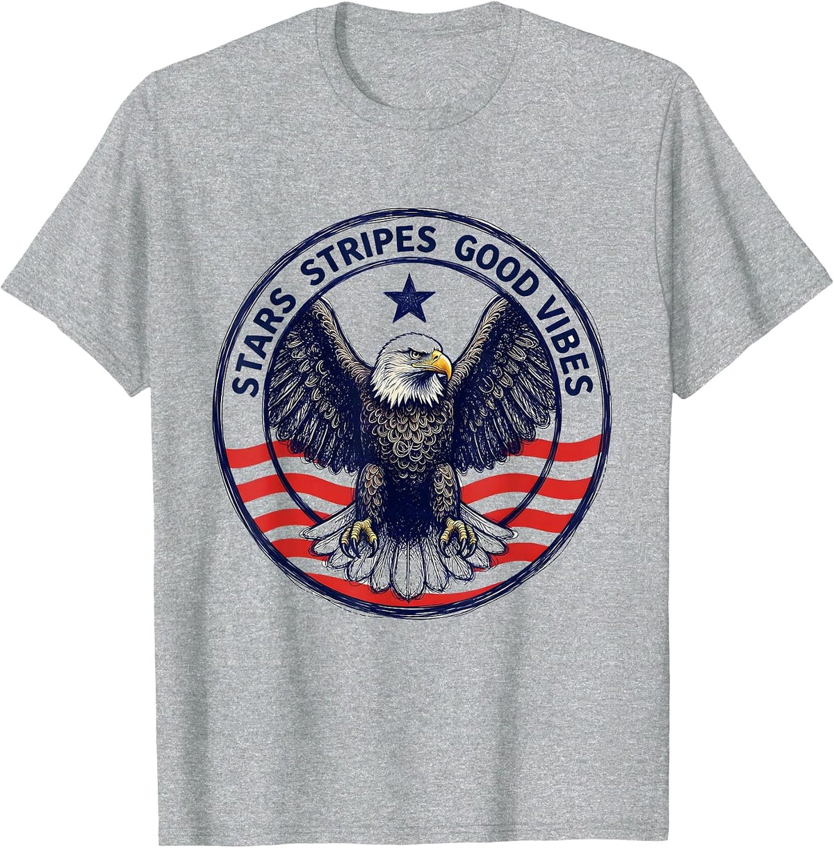 Men's Stars Stripes Good Vibes USA Patriotic Design T-Shirt - Heather Grey