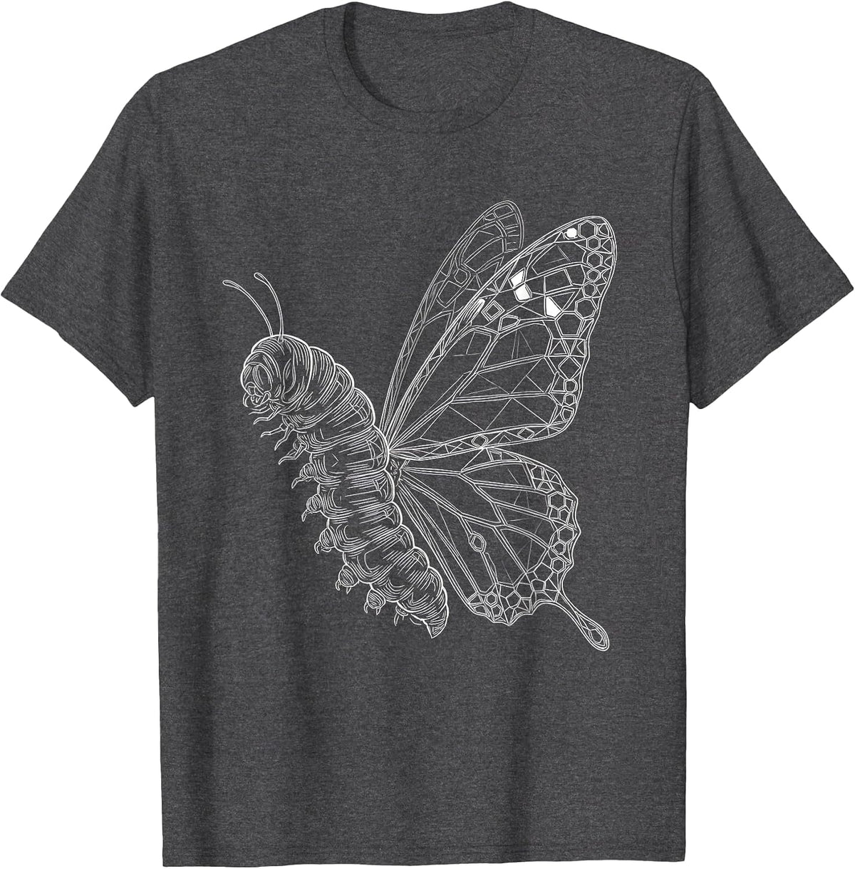 Men's Autism Caterpillar Geometric Mosaic Butterfly T-Shirt - Dark Heather Grey
