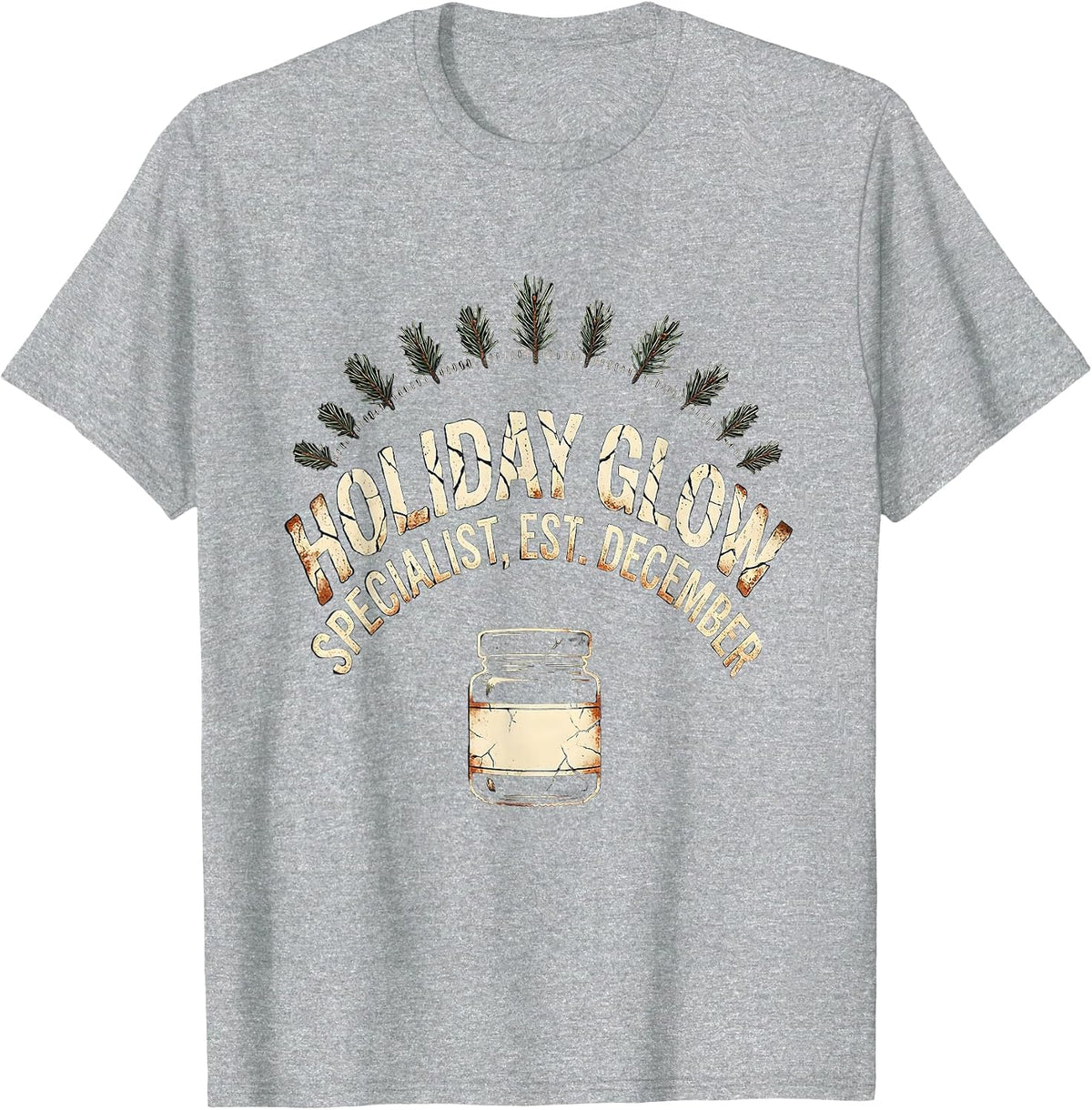 Men's Holiday Glow Specialist Est December Distressed Skincare T-Shirt - Heather Grey