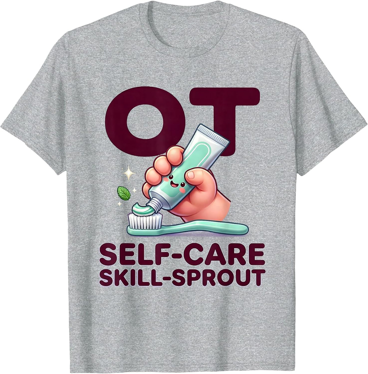 Men's OT Self-Care Skill-Sprout Cute Kawaii Occupational Therapy T-Shirt - Heather Grey
