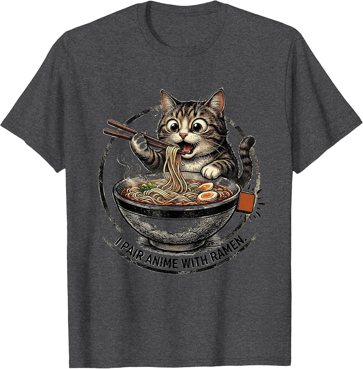 I Pair Anime With Ramen Kawaii Cat Anime Gift T-Shirt - Dark Heather Grey