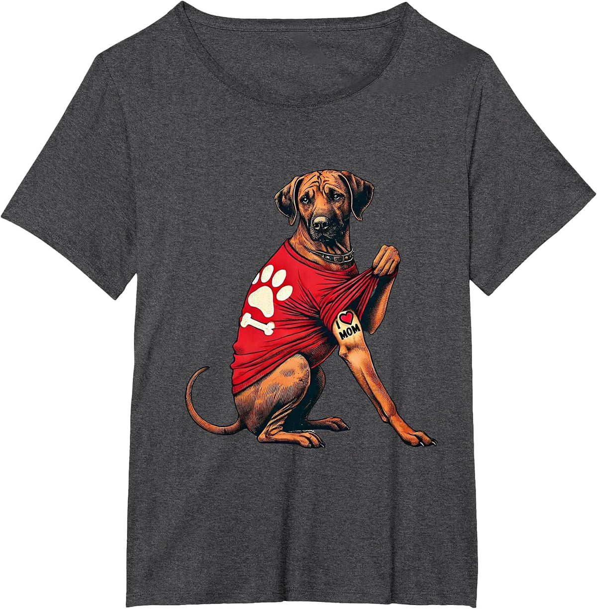Funny I Love Mom Tattoo Rhodesian Ridgeback Mom for Women T-Shirt - Dark Heather Grey
