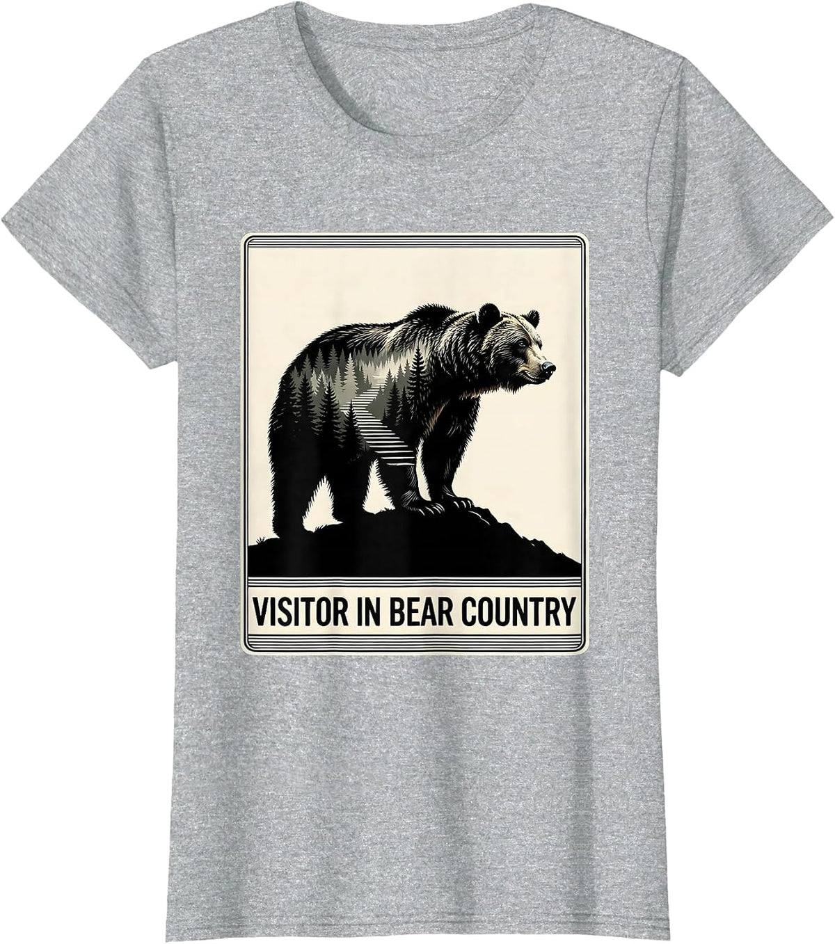 Visitor In Bear Country Funny Outdoor Nature Hiker T-Shirt - Heather Grey
