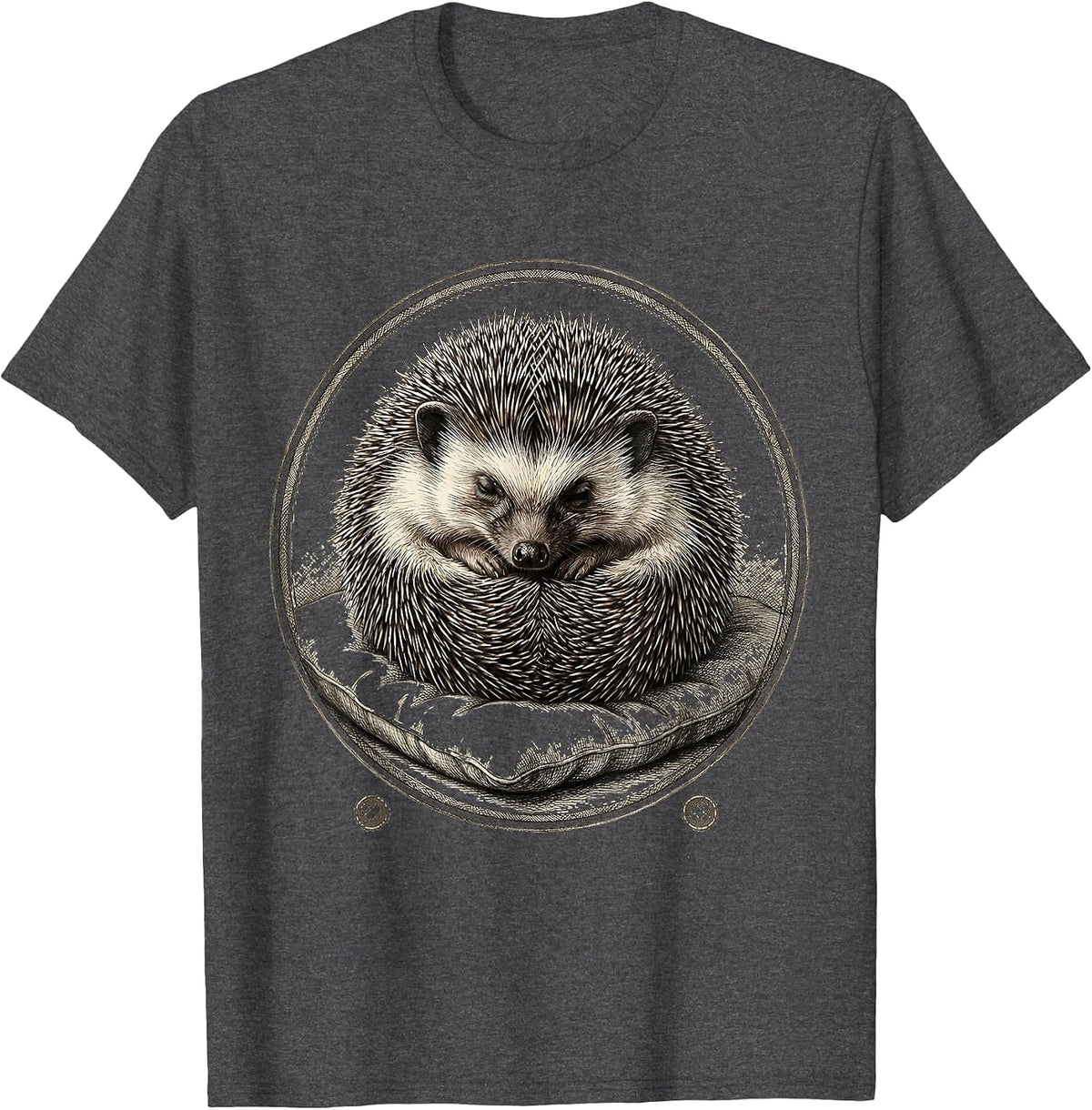 Sleeping Hedgehog Crosshatch Etching Animal Lover Gift T-Shirt - Dark Heather Grey