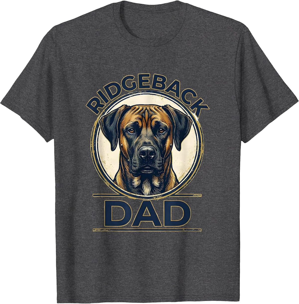 Men's Ridgeback Dad Vintage Rhodesian Ridgeback Dog Lover Emblem T-Shirt - Dark Heather Grey