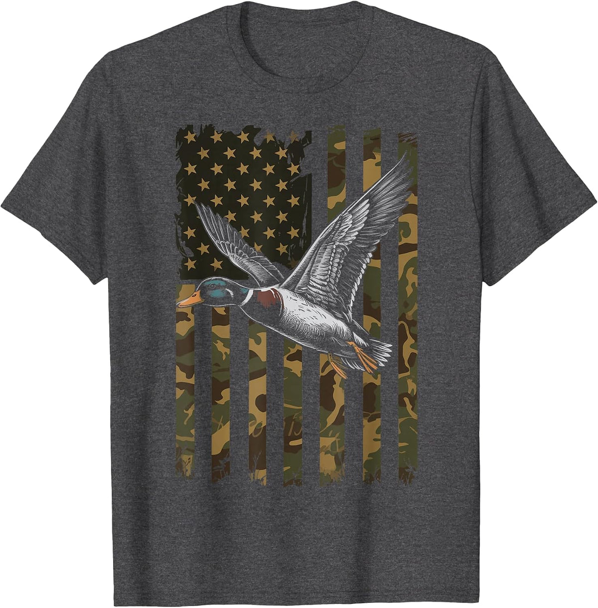 Duck Hunting US Flag Waterfowl America T-Shirt - Dark Heather Grey