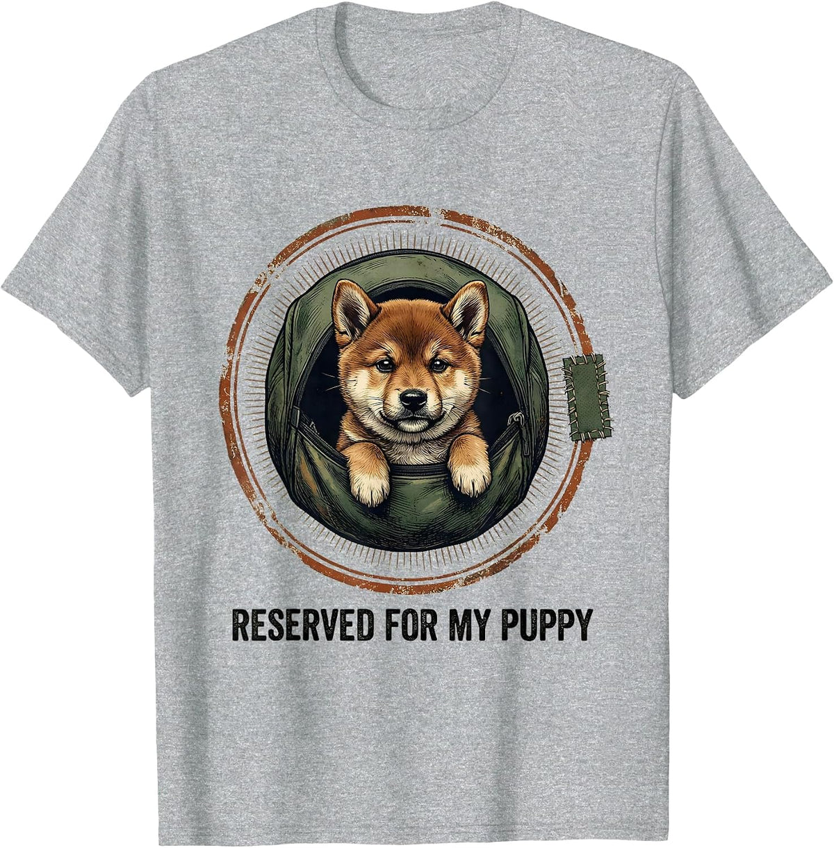 Men's Reserved For My Puppy Vintage Cute Shiba Inu Puppy Pouch T-Shirt - Heather Grey