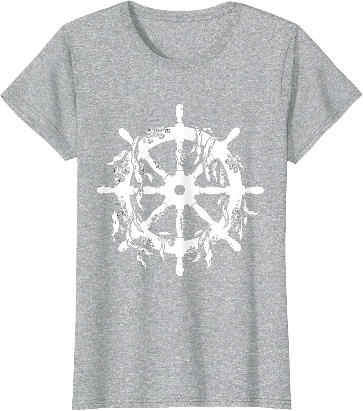 Women's Barnacle Ship Wheel Nautical Sailor Graphic T-Shirt - Heather Grey