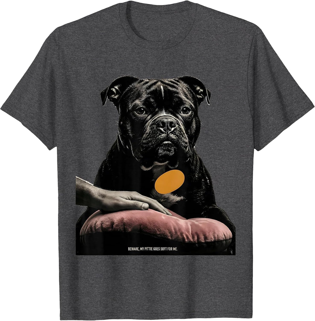 Men's Beware, My Pittie Goes Soft For Me Funny Pitbull Dog Mom T-Shirt - Dark Heather Grey