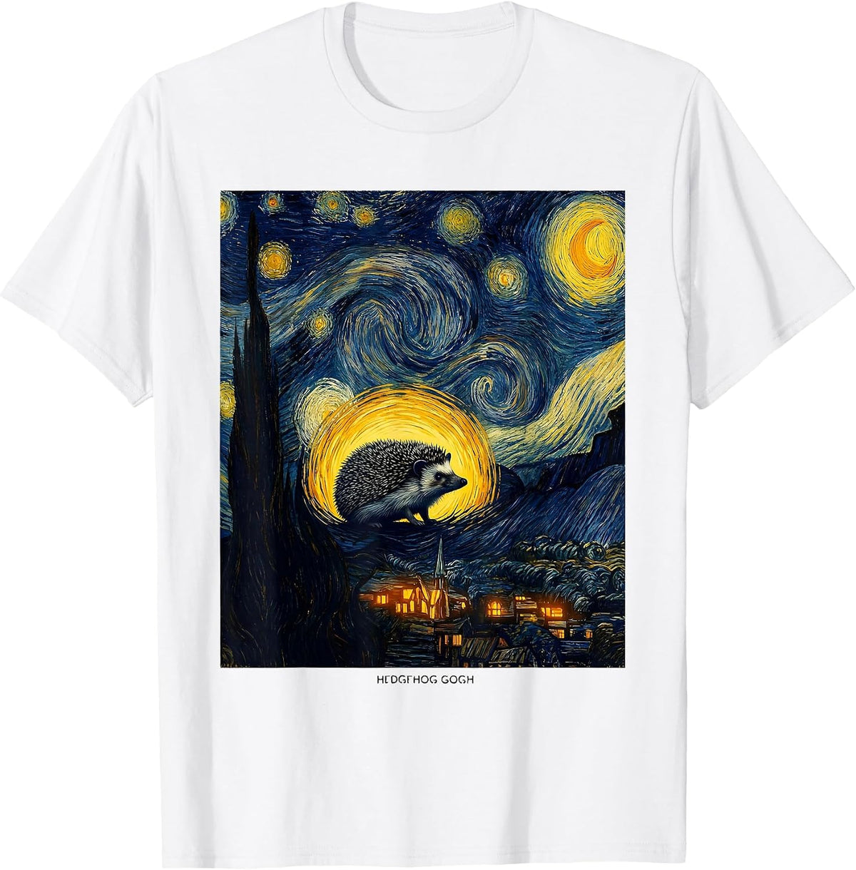 Men's Hedgehog Gogh Whimsical Van Gogh Art Lover Pet Owner Gift T-Shirt - White