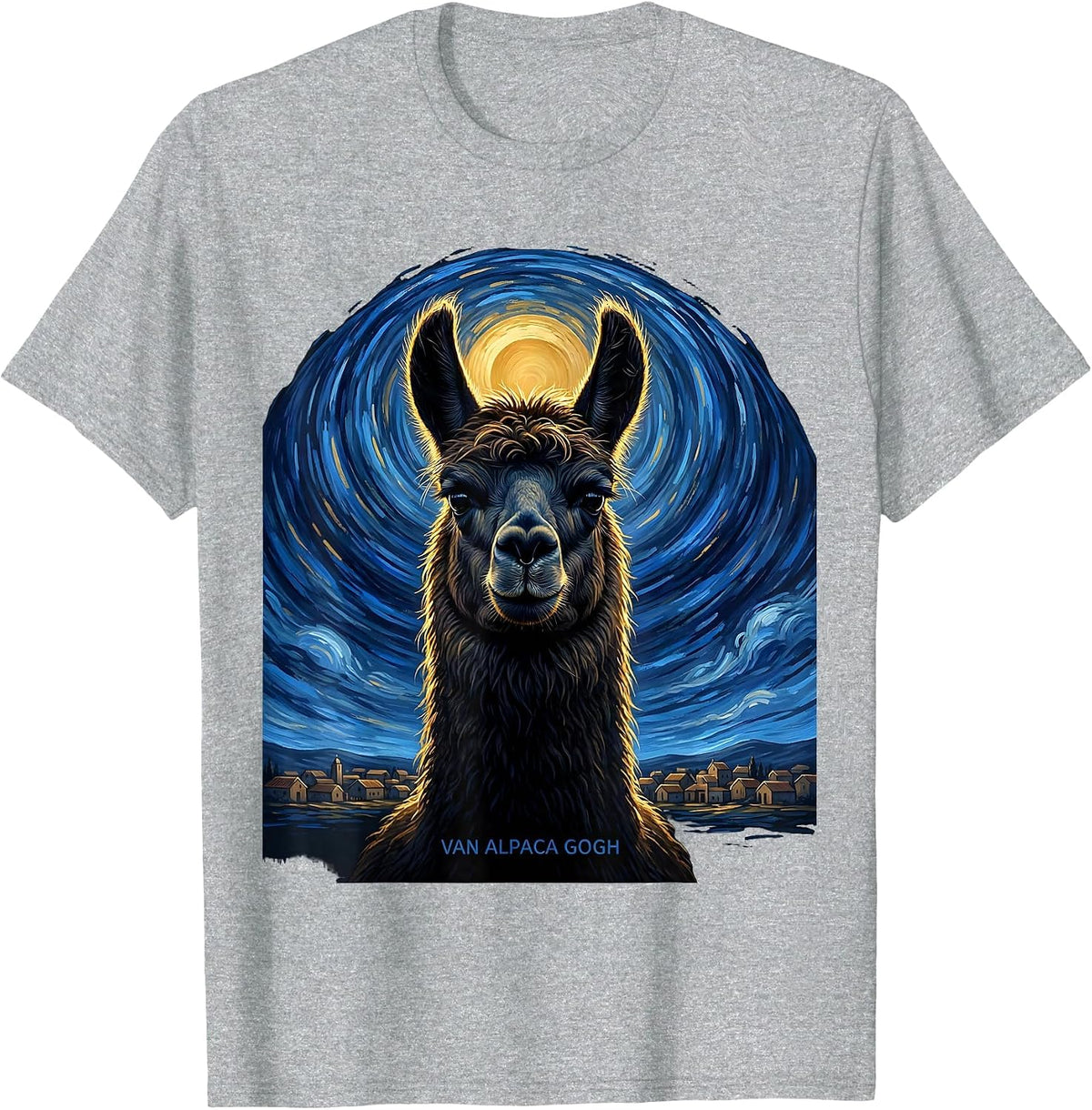 Men's Van Alpaca Gogh Whimsical Art Meme Animal Lover Gift T-Shirt - Heather Grey