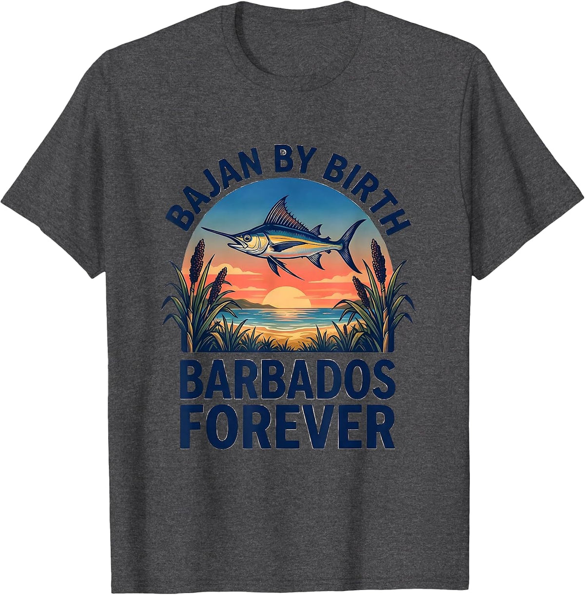 Bajan By Birth Barbados Forever Vintage Caribbean Vacation T-Shirt - Dark Heather Grey