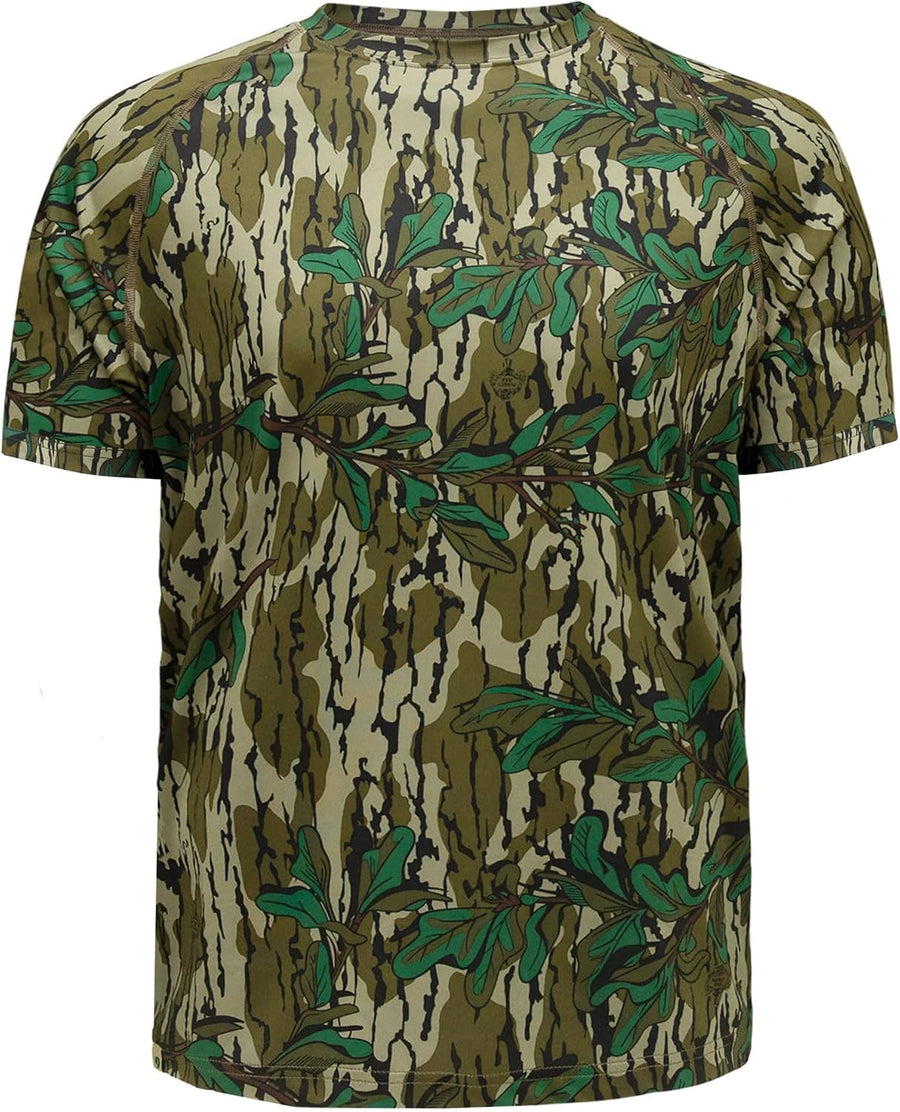 Mossy Oak Camo Hunting Short Sleeve Shirt for Men - Lightweight Performance Stretchable Tee with 4-Way Stretch & Cooling