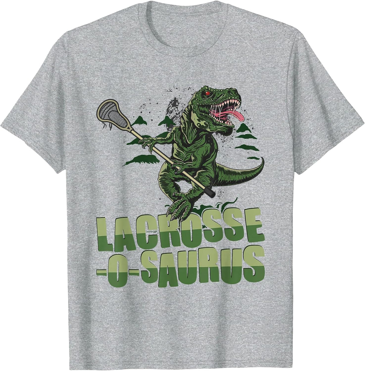 Lacrosse-o-Saurus - Funny Lacrosse Player Lax Lover Dinosaur T-Shirt - Heather Grey