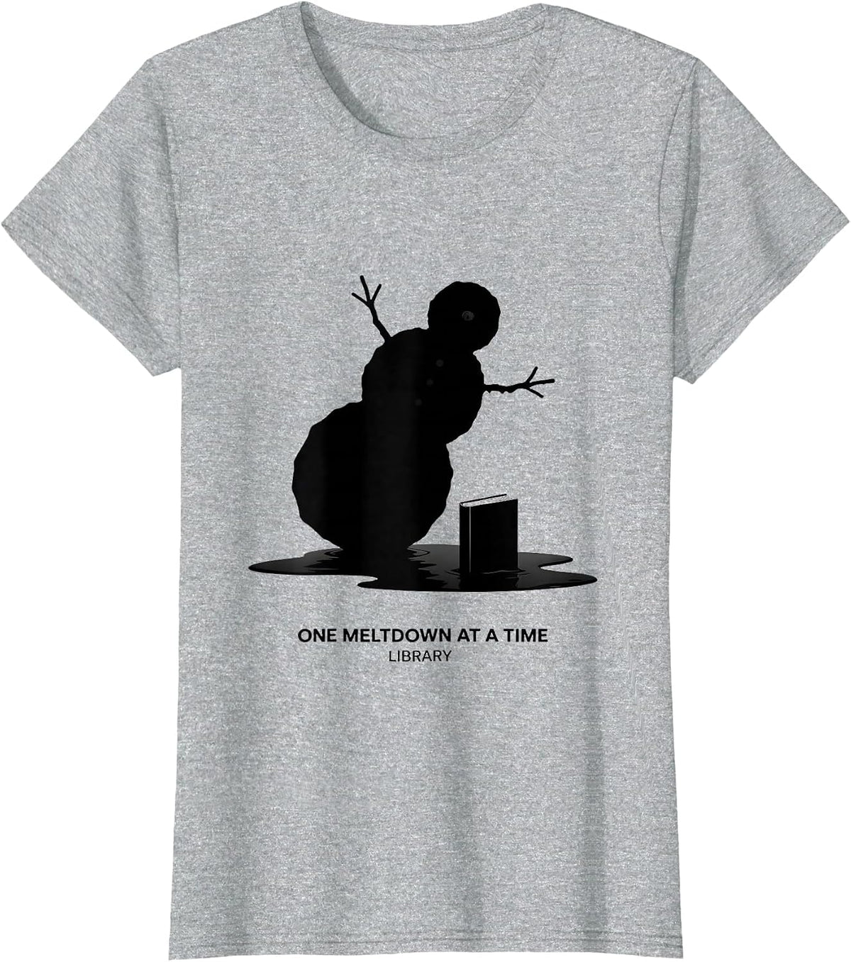 Women's One Meltdown At A Time Library Teacher Christmas Snowman T-Shirt - Heather Grey