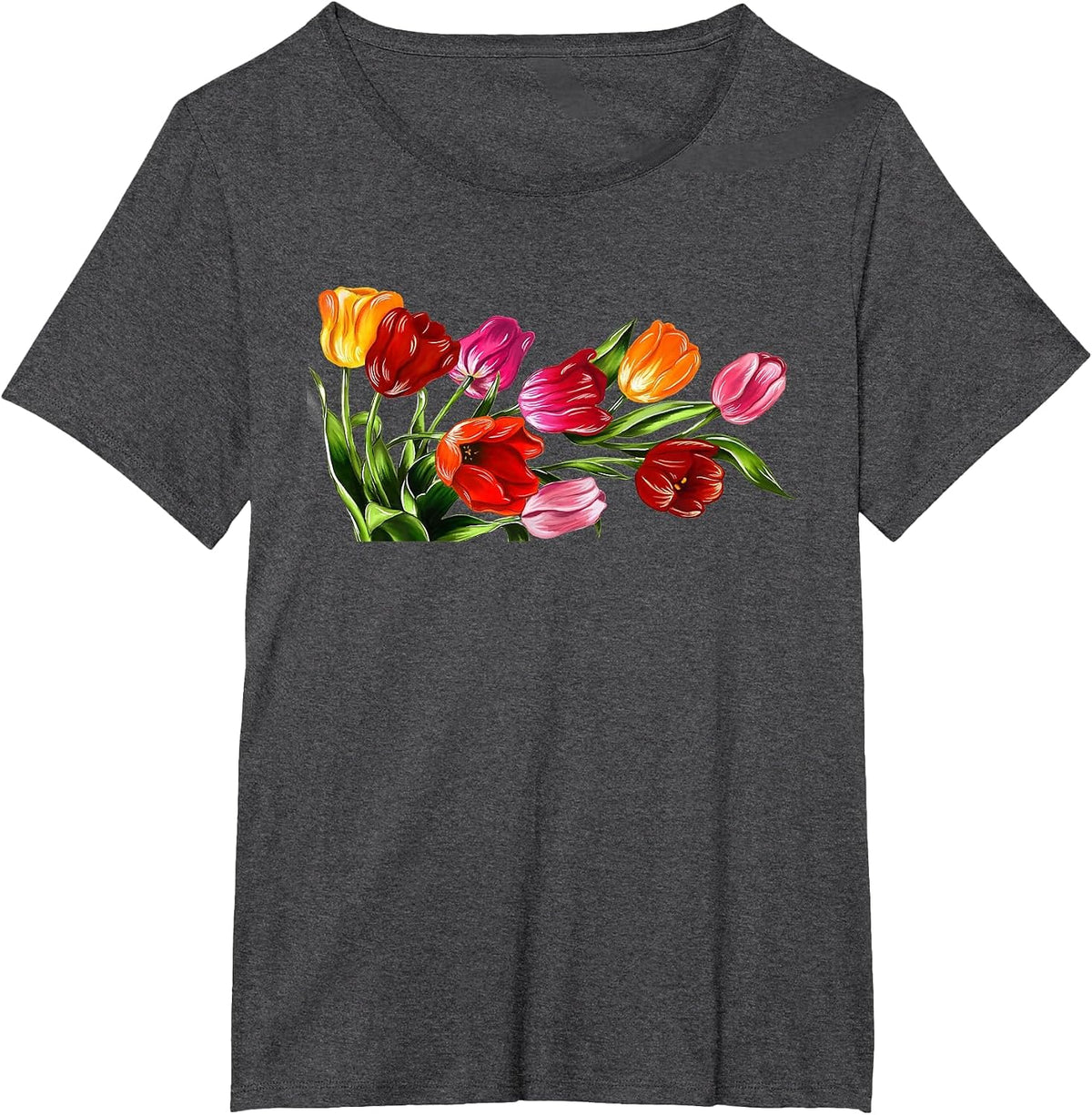 Lovely Spring Tulips Flower Design Tee T-Shirt - Dark Heather Grey