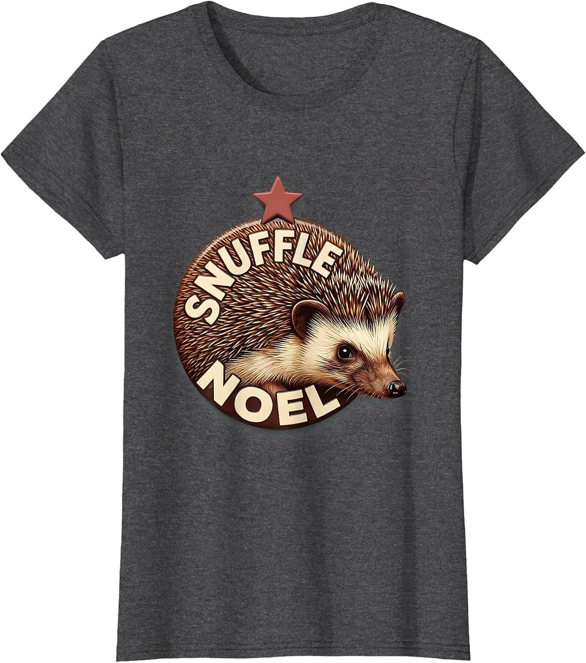 Women's Snuffle Noel Cute Hedgehog Christmas Humor Gift T-Shirt - Dark Heather Grey