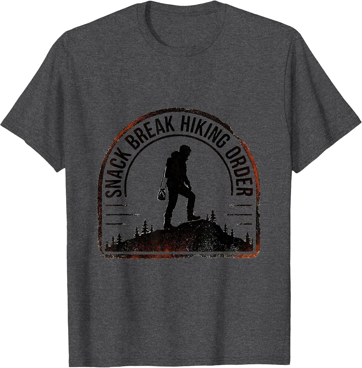 Men's Snack Break Hiking Order Funny Hiker Outdoor Humor T-Shirt - Dark Heather Grey