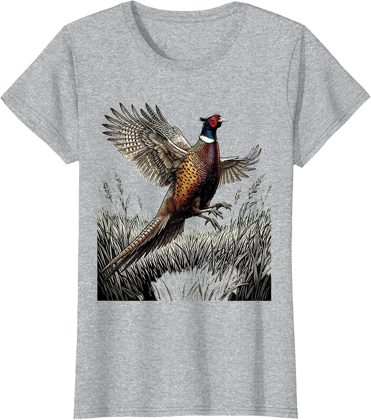 Camo Pheasant Flush Hunting Graphic Design T-Shirt - Heather Grey