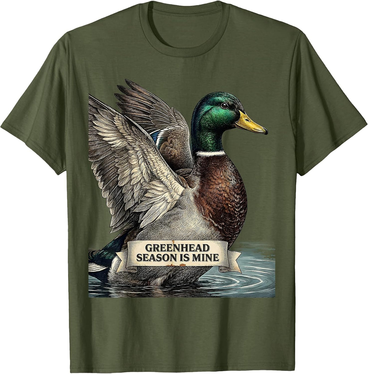 Greenhead Season Is Mine Vintage Mallard Duck Hunting Season T-Shirt - Olive Green