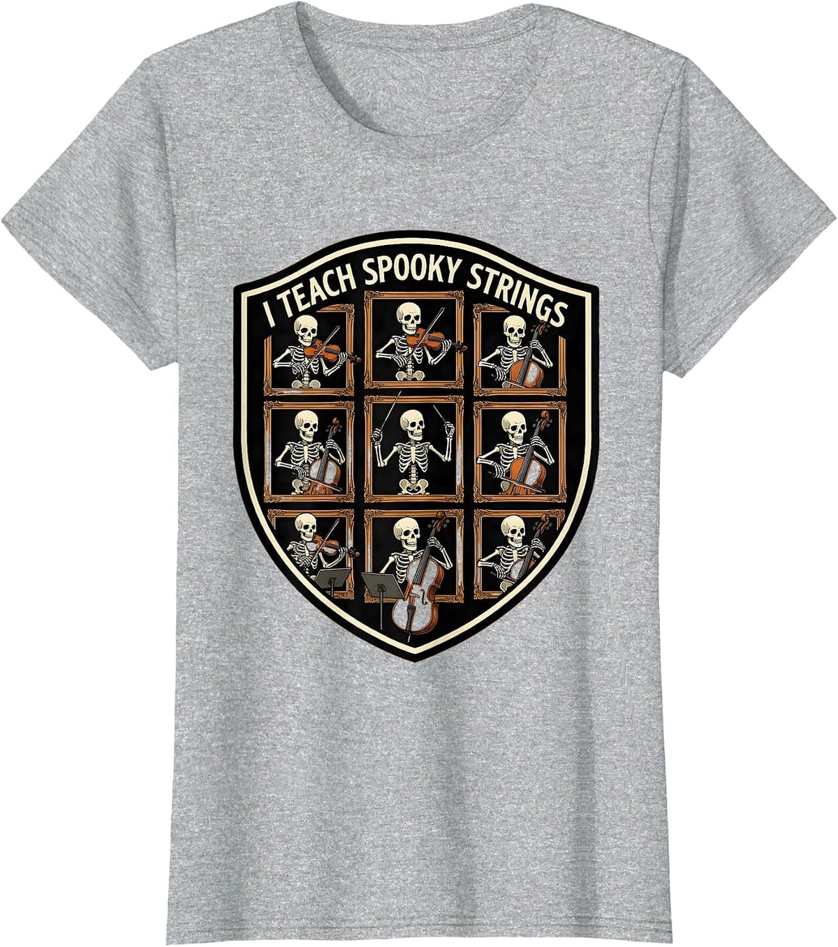 Women's I Teach Spooky Strings Funny Music Teacher Halloween Ghost T-Shirt - Heather Grey