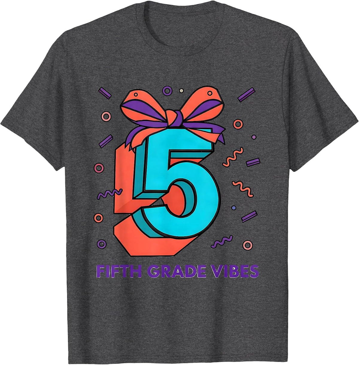Fifth Grade Vibes Memphis Postmodern Coquette Bow Back T-Shirt - Dark Heather Grey