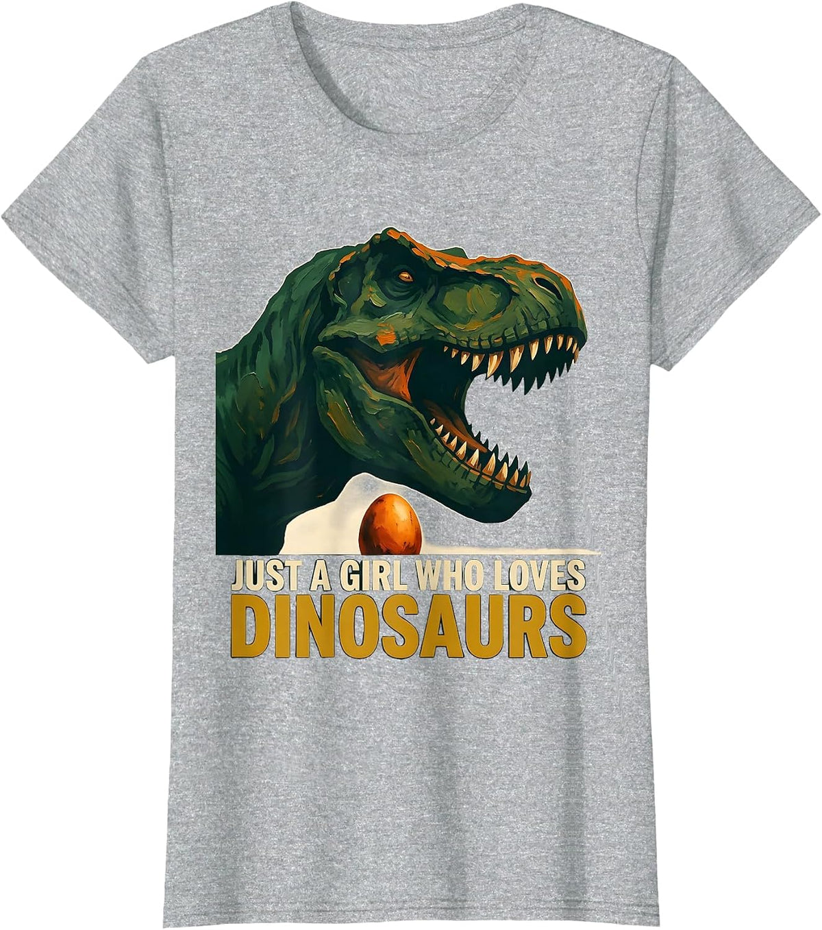Just A Girl Who Loves Dinosaurs Cute Girl Dinosaur Lover T-Shirt - Heather Grey