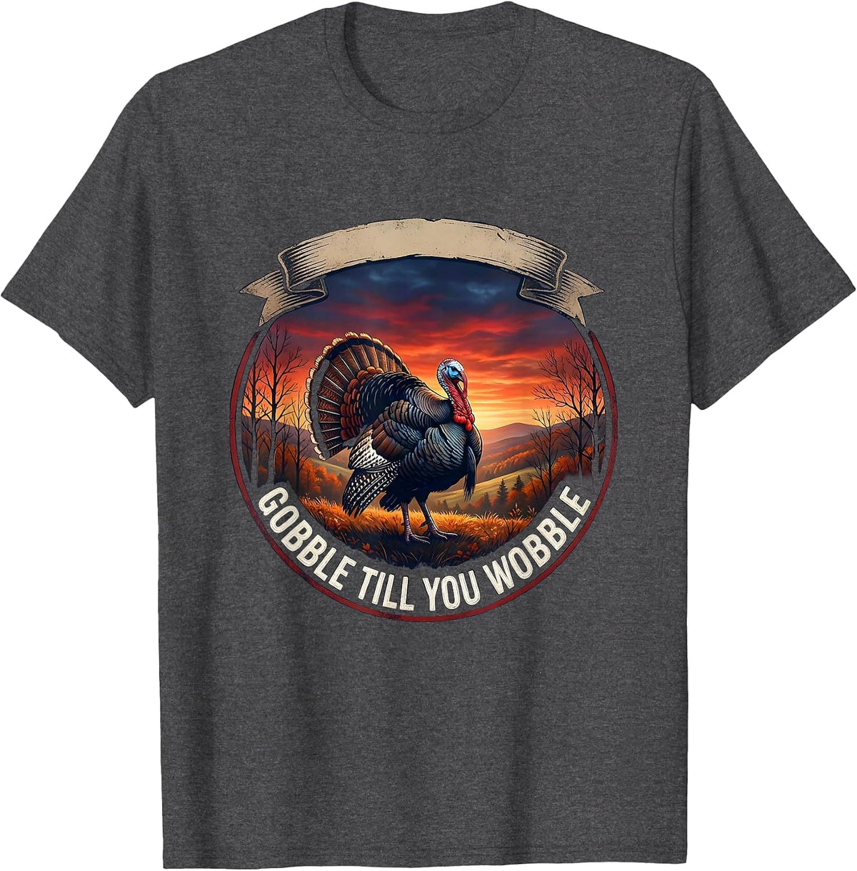 Gobble Till You Wobble Family Thanksgiving Design T-Shirt - Dark Heather Grey