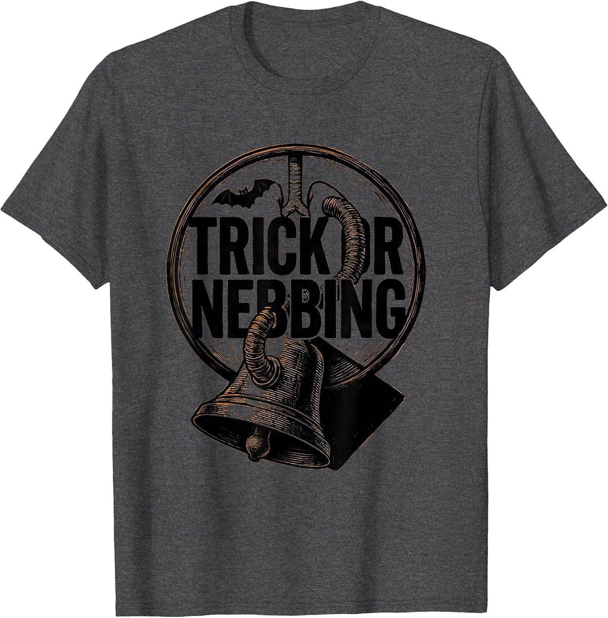 Trick Or Nebbing Linocut Respiratory Therapist Halloween T-Shirt - Dark Heather Grey