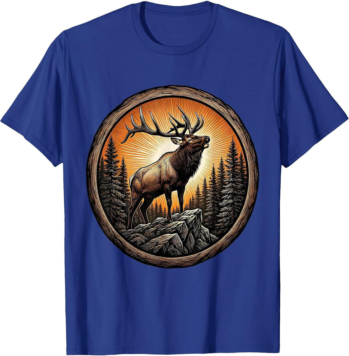 Men's Elk Bugling at Sunset Wildlife Nature Design T-Shirt - Royal Blue