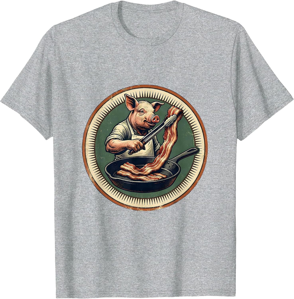 Men's Vintage Pig Bacon Lover Foodie Humor T-Shirt - Heather Grey