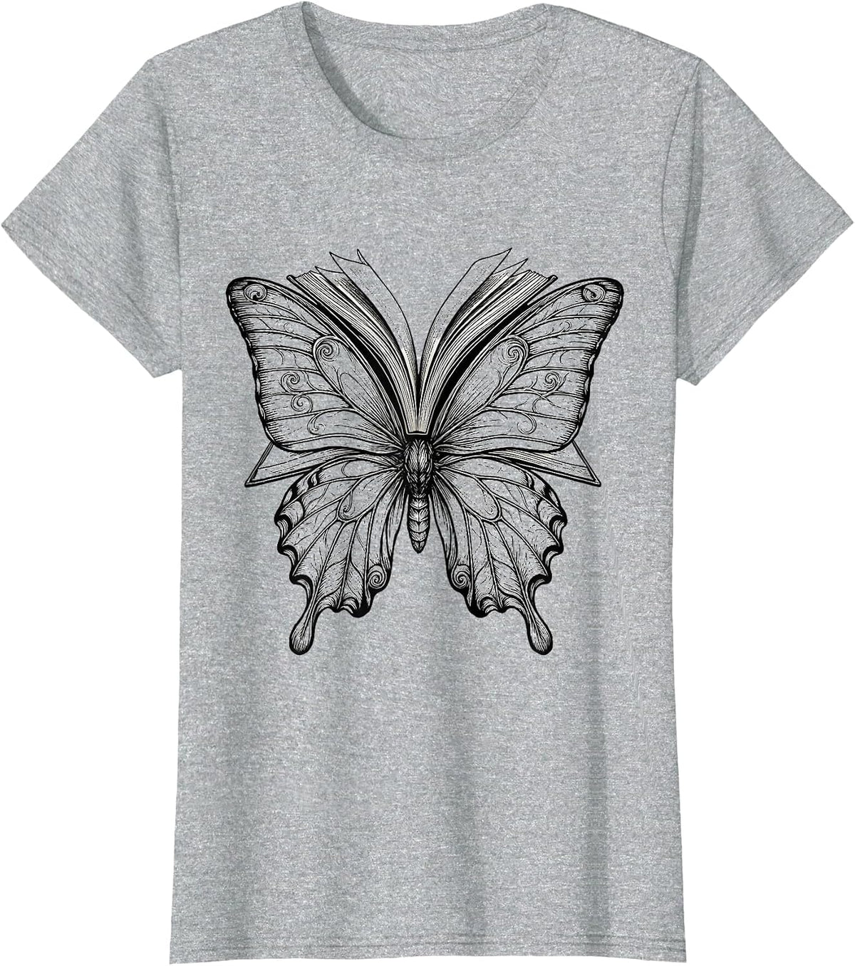 Special Ed Teacher Flying Book Butterfly Design T-Shirt - Heather Grey