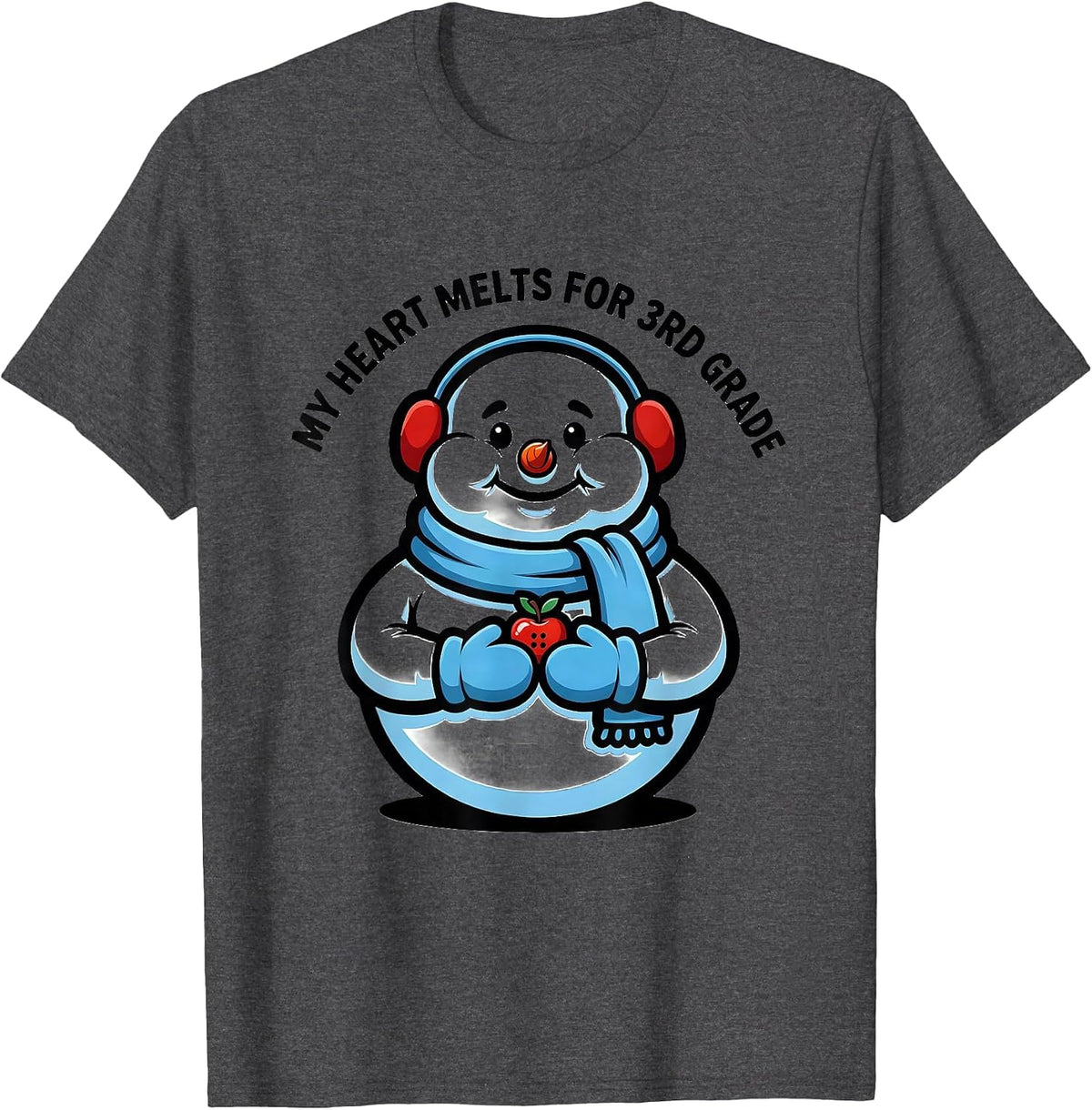 My Heart Melts For 3rd Grade Funny Teacher Christmas Snowman T-Shirt - Dark Heather Grey