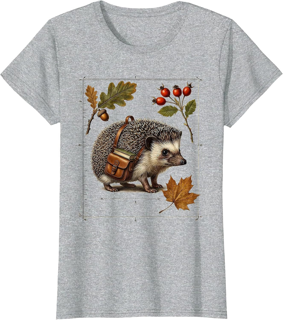 Fall Teacher Hedgehog with Backpack Full of Books T-Shirt - Heather Grey