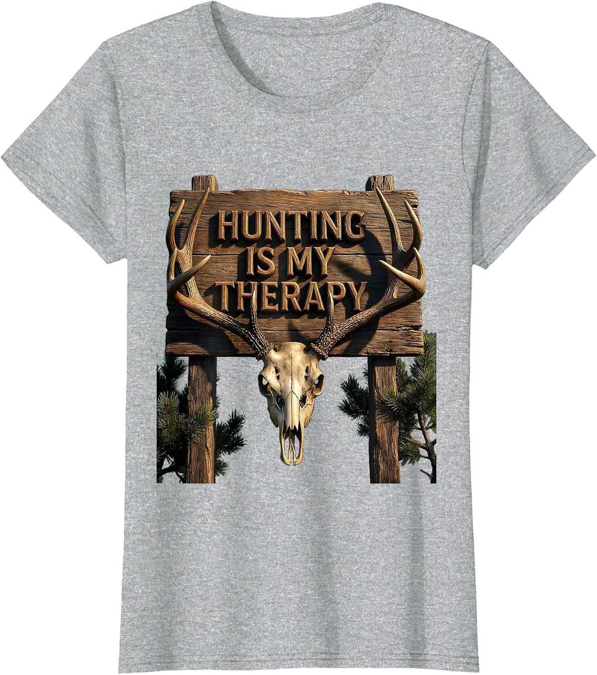Women's Hunting Is My Therapy Outdoor Hunter Design T-Shirt - Heather Grey