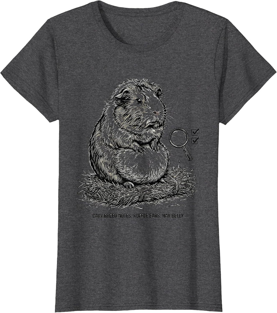 Women's Cavy Breed Notes: Ruffle Ears, Hay Belly Funny T-Shirt - Dark Heather Grey