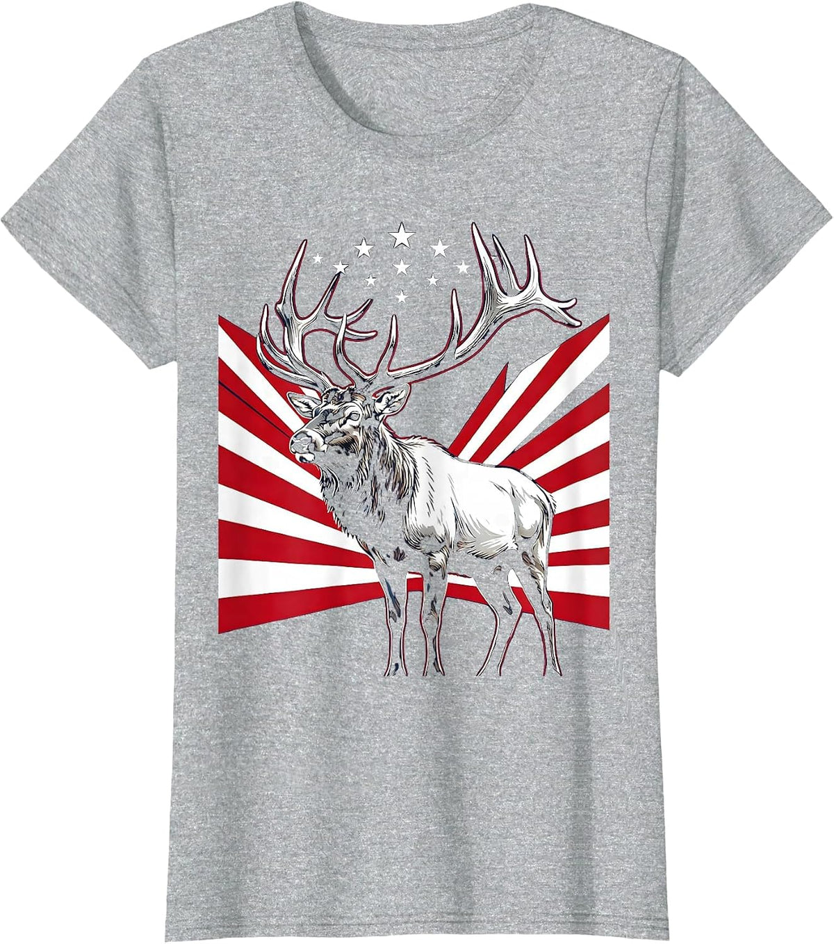 Elk in Golden Meadow Freedom Nature Design T-Shirt - Heather Grey
