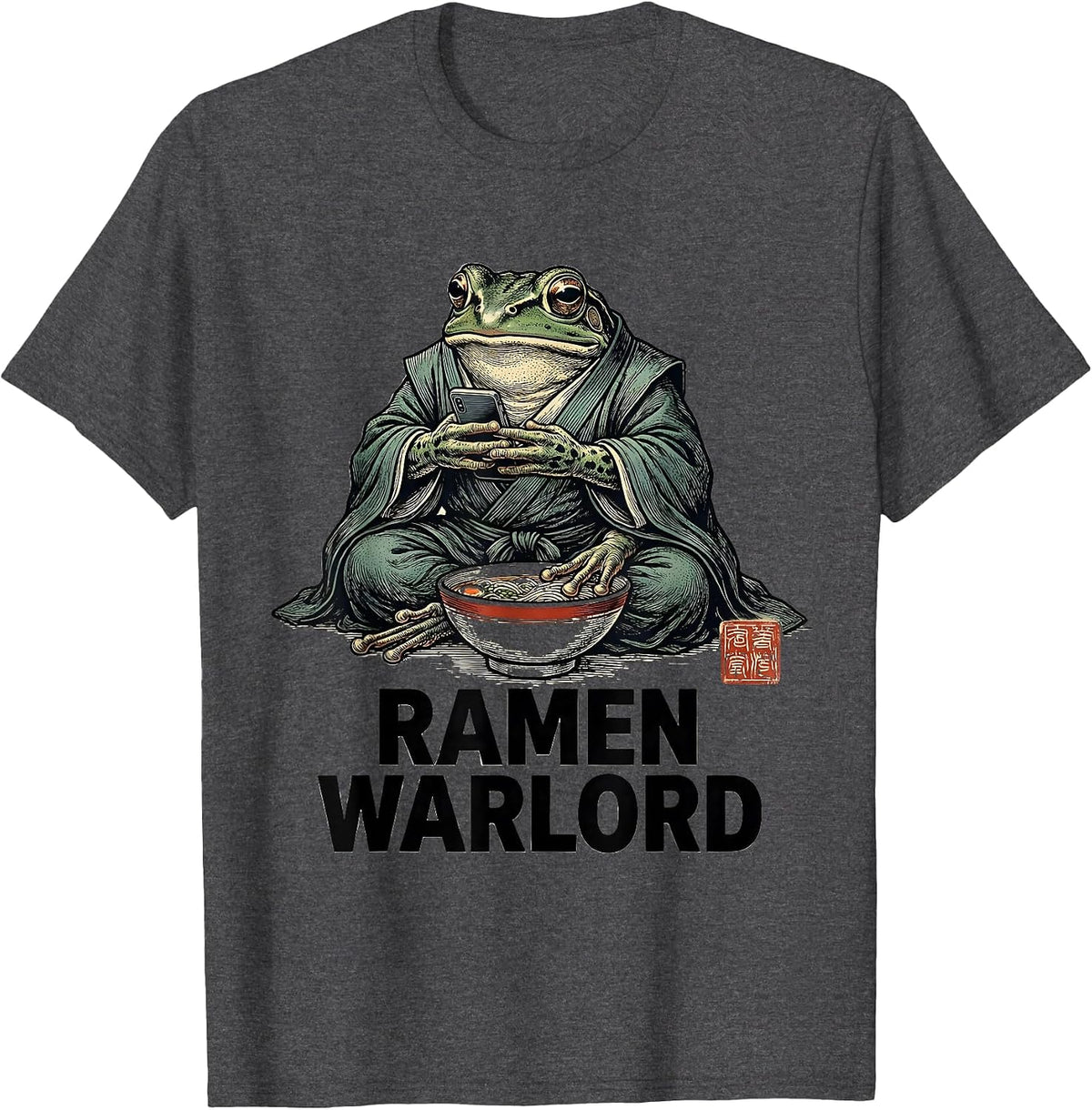 Men's Ramen Warlord Grumpy Frog Japanese Art Anime Meme T-Shirt - Dark Heather Grey