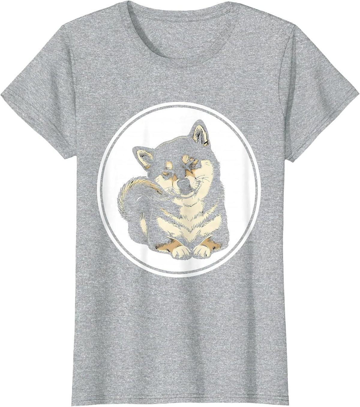 Shiba Inu Loaf Line Art Funny Dog Lover Gift T-Shirt - Heather Grey