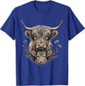 Baby Highland Cow Hiding Behind Mother Graphic T-Shirt - Royal Blue