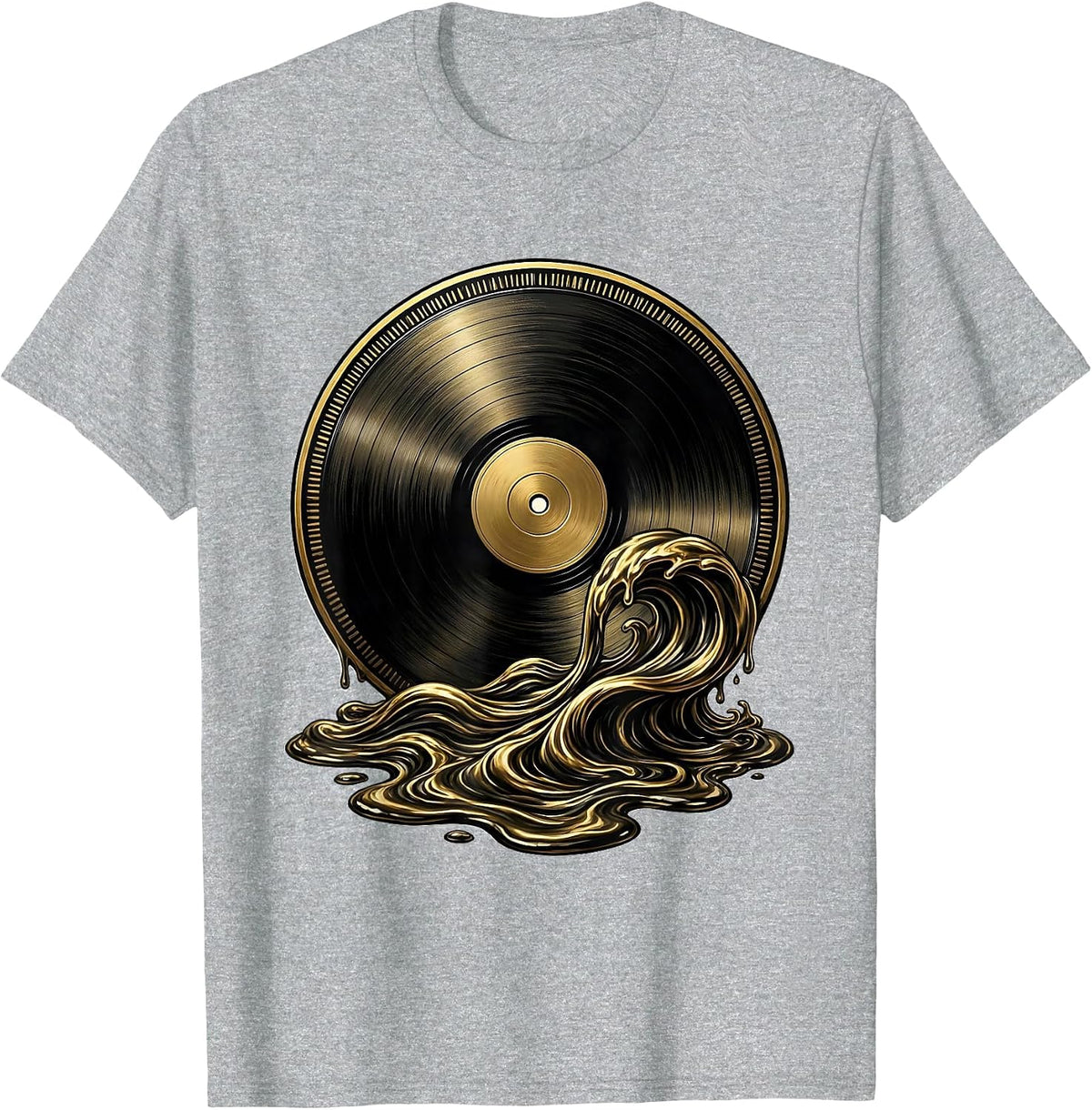 Men's Retro Melting Vinyl Record Liquid Waves Graphic T-Shirt - Heather Grey