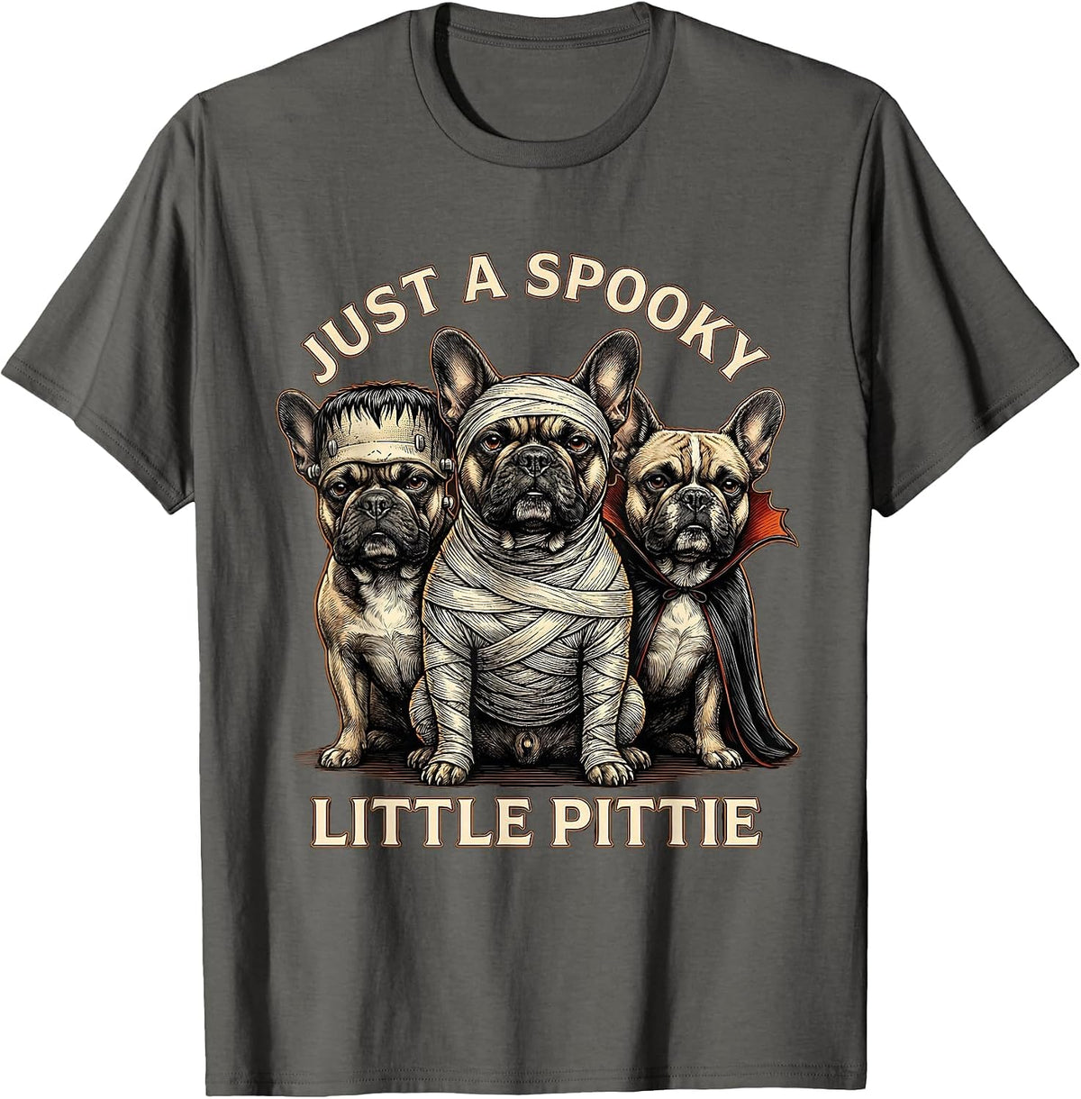 Men's Just A Spooky Little Pittie Funny Halloween Pitbull Dog T-Shirt - Asphalt Grey